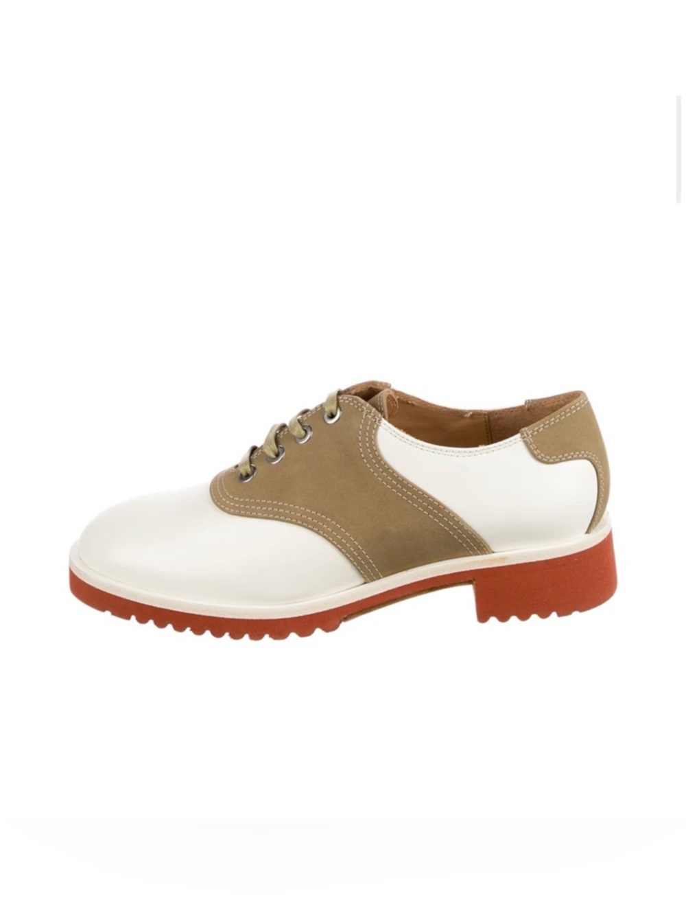 LABUCQ Women’s off White beige olive green Lace-Up Women's Oxford Shoes NEW